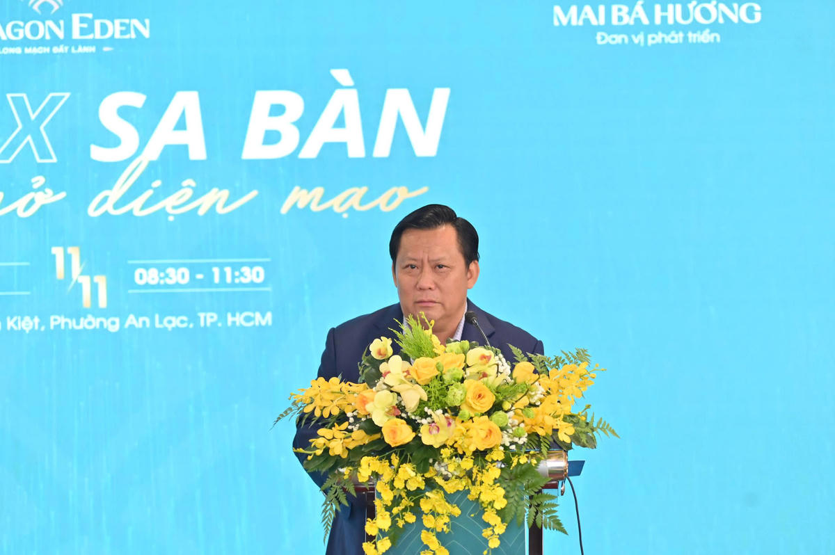 Ông Huỳnh Văn Sơn – Phó Chủ tịch tỉnh Tây Ninh phát biểu tại buổi lễ&nbsp;công bố mô hình kiến trúc của Khu dân cư Mai Bá Hương.