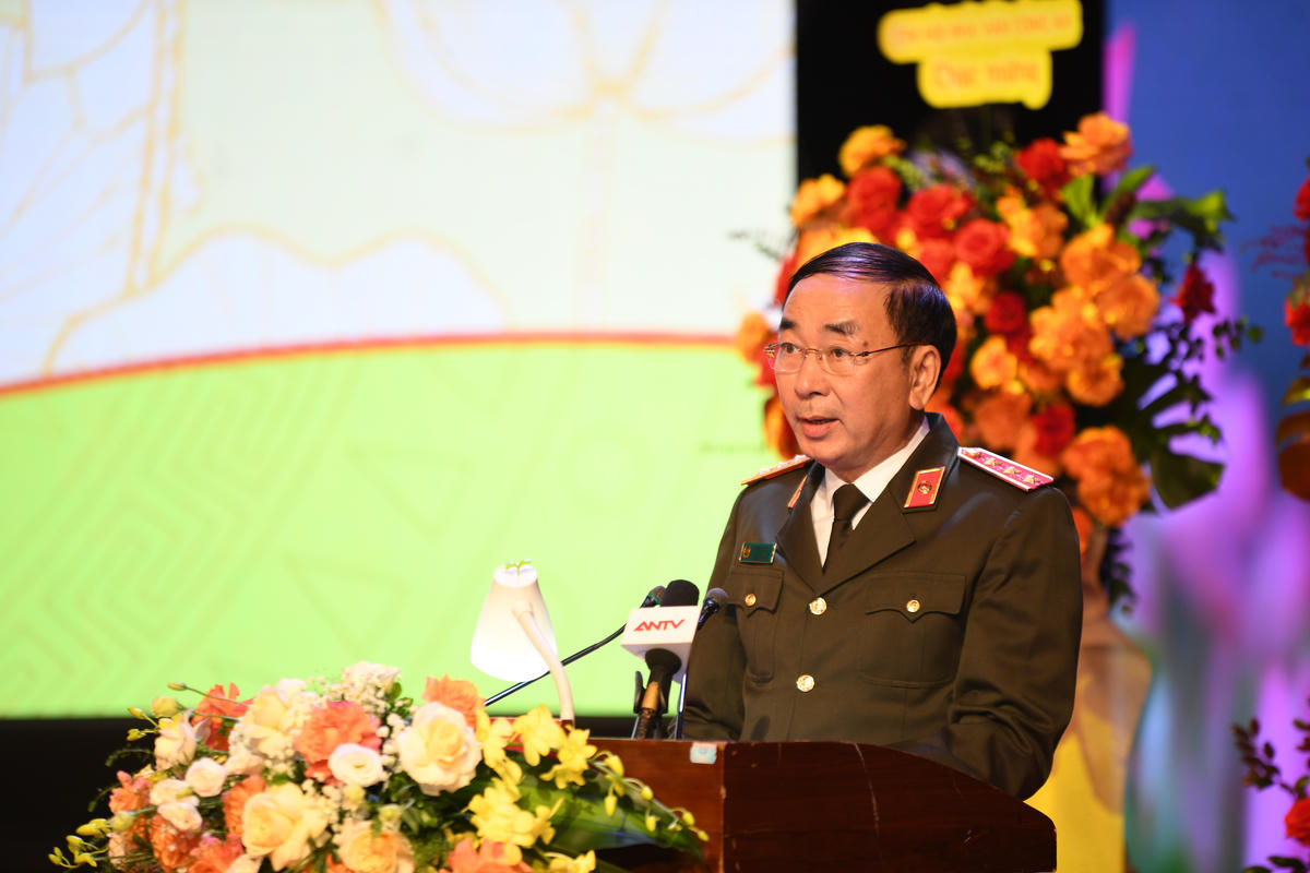 Thượng tướng Trần Quốc Tỏ – Thứ trưởng Bộ Công an, đồng Chủ tịch Hội đồng chỉ đạo cuộc thi phát biểu tại buổi lễ. Ảnh: Phạm Sỹ.