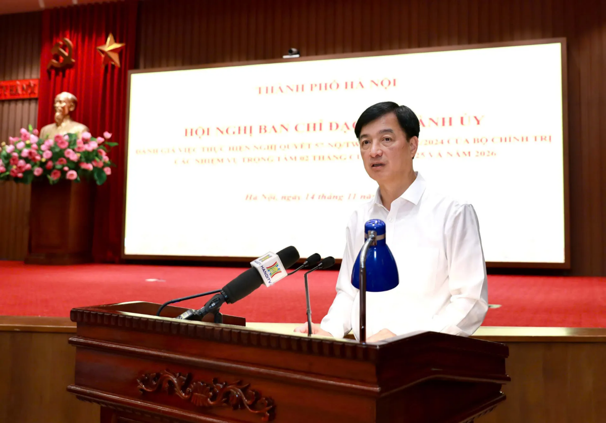 Bí thư Thành ủy Hà Nội Nguyễn Duy Ngọc phát biểu kết luận hội nghị