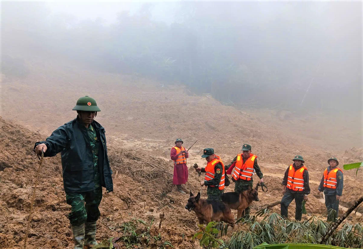 Khu vực tìm kiếm nạn nhân mất tích trong vụ sạt lở núi. Ảnh: CV.