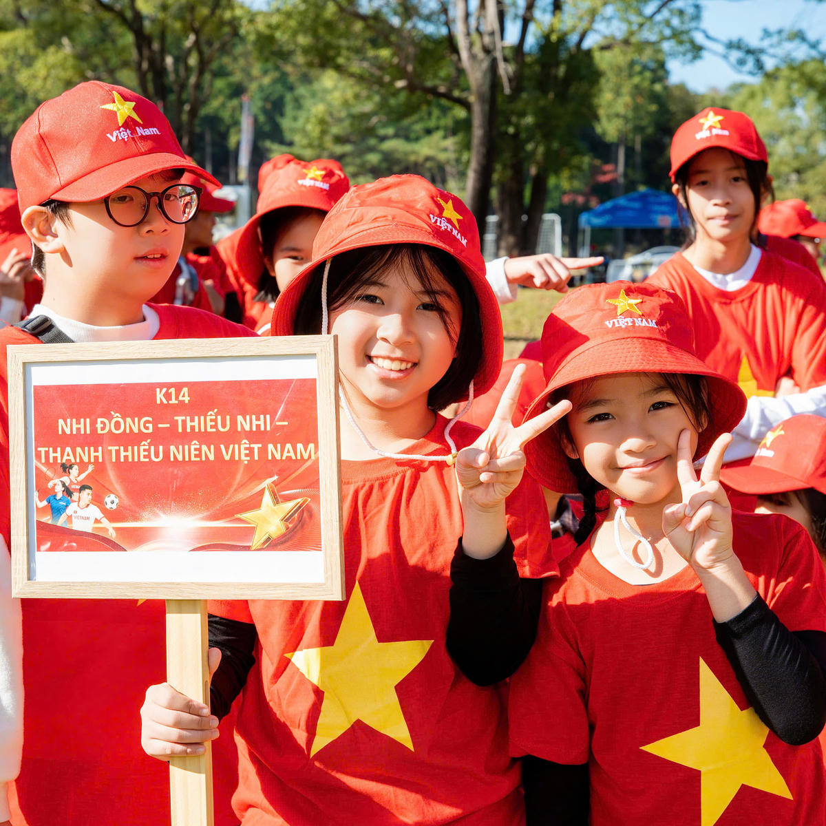 Con em người Việt Nam tại Nhật Bản tham dự Ngày hội đại đoàn kết toàn dân tộc tại Fukuoka. 