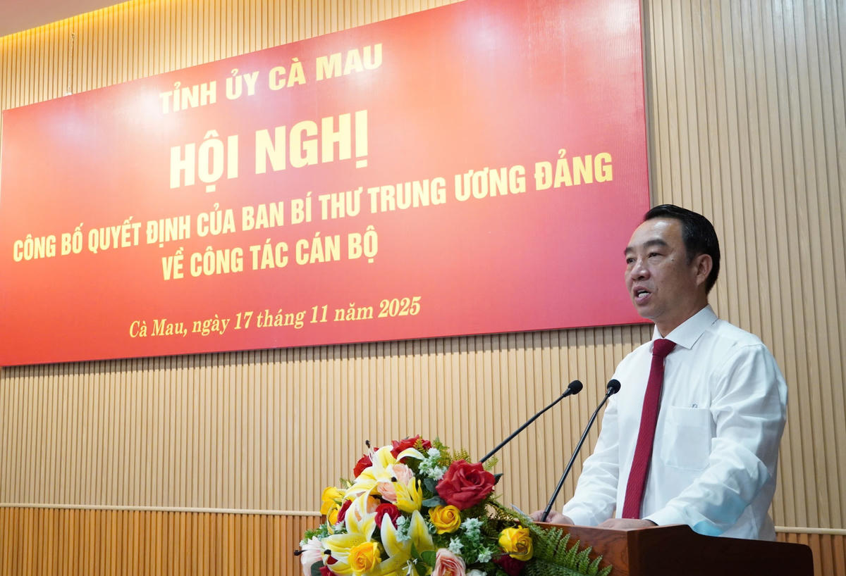 Tân Phó Bí thư Tỉnh ủy Cà Mau Lữ Quang Ngời phát biểu nhận nhiệm vụ. Ảnh: Nguyên Du