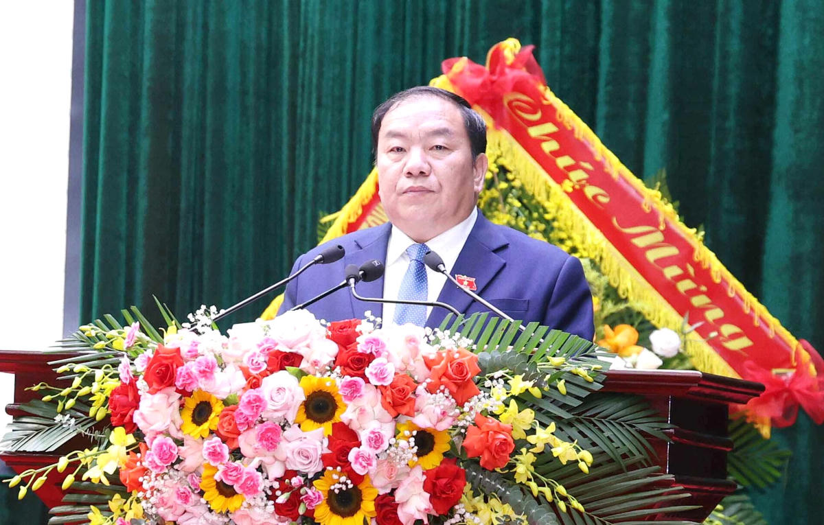 Ông Chá A Của, Phó Bí thư Tỉnh ủy, Chủ tịch Ủy ban MTTQ Việt Nam tỉnh Sơn La nhiệm kỳ 2025-2030 phát biểu tại Đại hội. Ảnh: sonla.gov.vn.