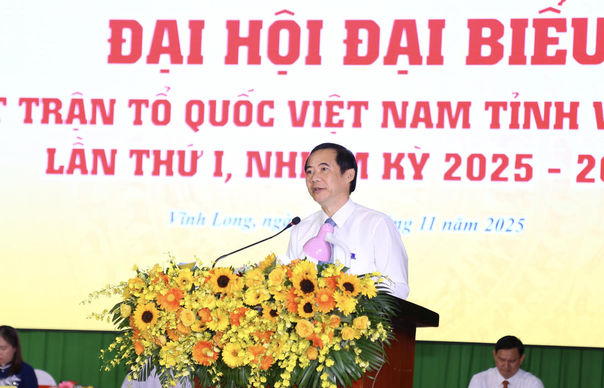 Ông Nguyễn Thái Học - Phó Bí thư Đảng ủy MTTQ, các đoàn thể Trung ương phát biểu tại Đại hội. (ảnh: Thanh Tiến).