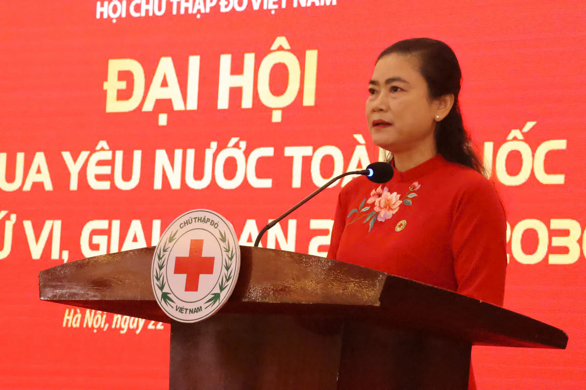 Bà Đỗ Thị Thu Thảo, Chủ tịch Trung ương Hội Chữ thập đỏ Việt Nam phát biểu. Ảnh: Hải Anh.