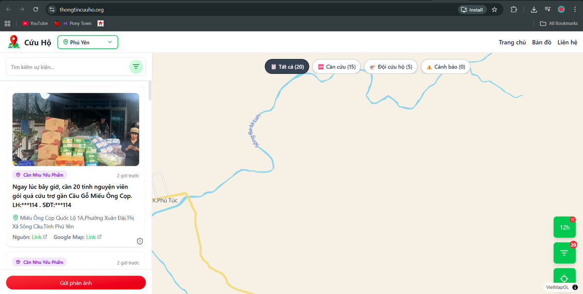 Hình ảnh web thongtincuuho.org. Ảnh chụp màn hình.