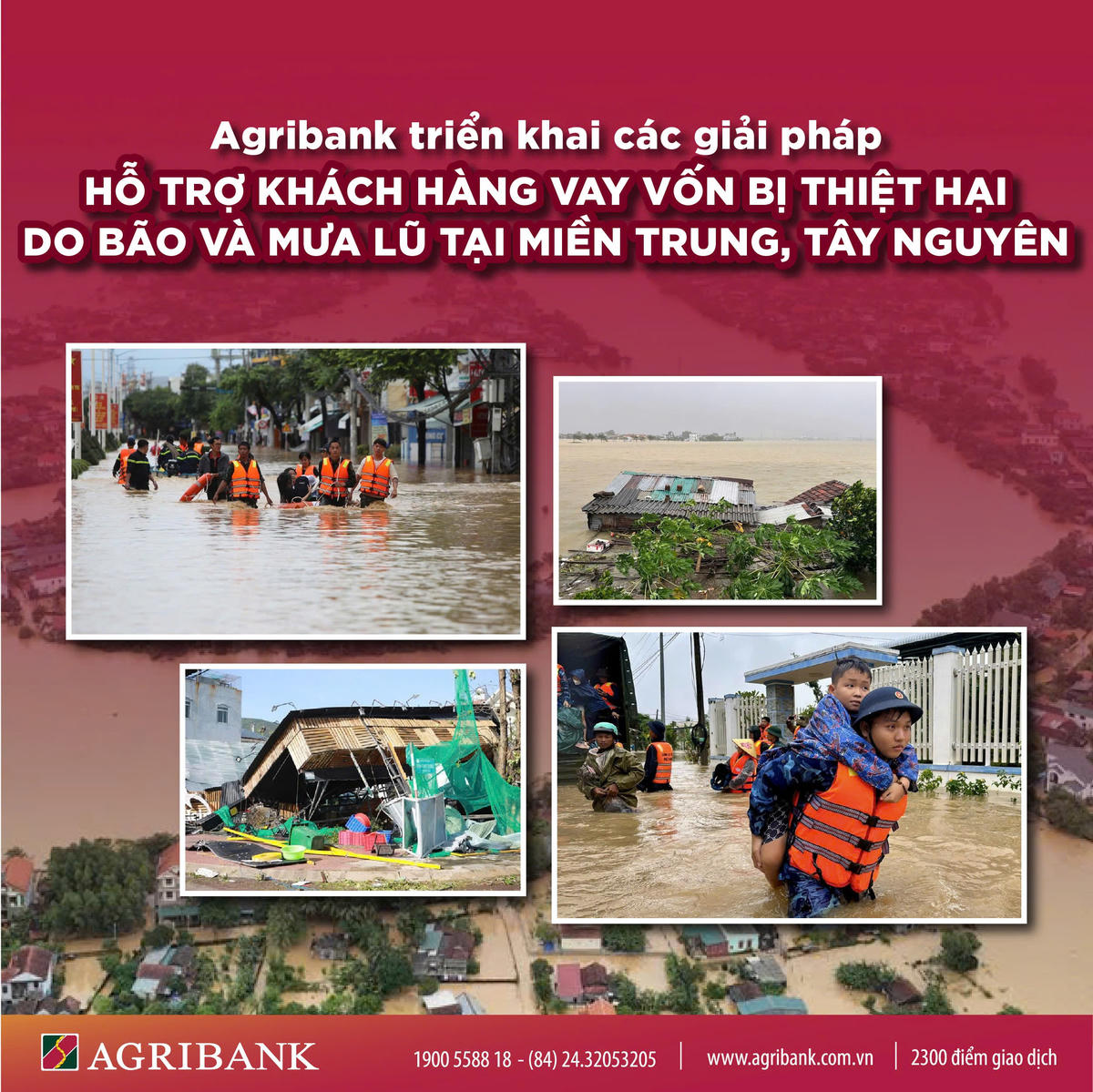 Agribank giảm tới 2%/năm lãi suất cho vay hỗ trợ khách hàng bị thiệt hại do bão số 12, 13 và mưa lũ