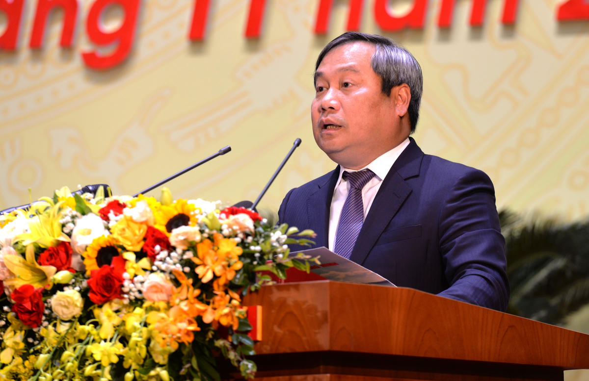 Bí thư Tỉnh ủy Quảng Ninh Vũ Đại Thắng phát biểu tại Đại hội. Ảnh: Ngọc Anh.