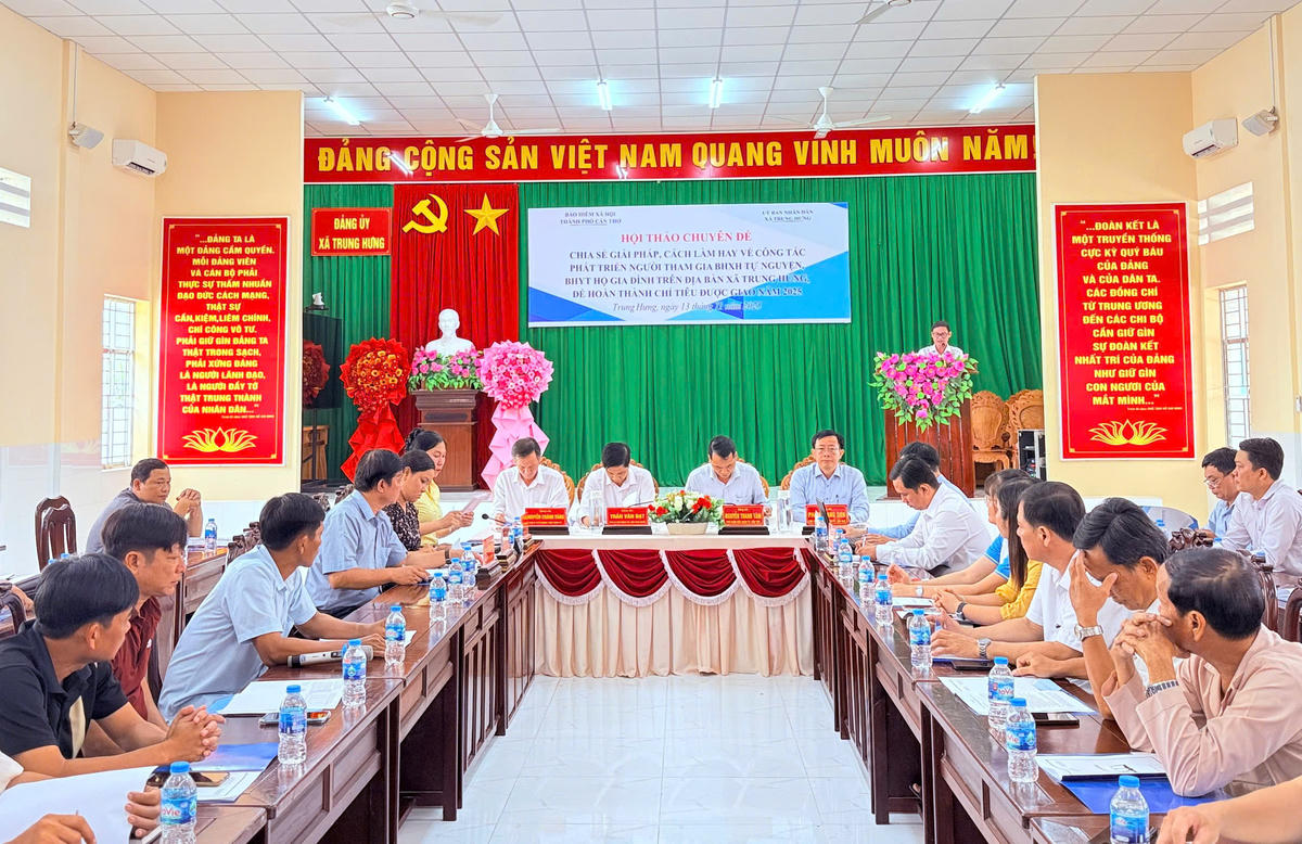 Hội thảo chuyên đề nhân rộng mô hình, cách làm hiệu quả trong tuyên truyền,
vận động người dân tham gia BHXH tự nguyện, BHYT tại xã Trung Hưng. Ảnh: Thanh Tú