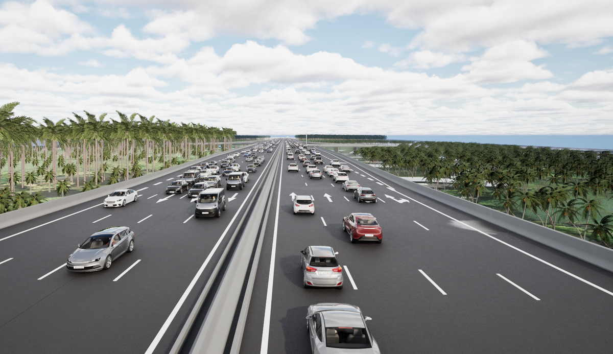 Cao tốc TP Hồ Chí Minh đi Trung Lương sẽ được mở rộng lên 10-12 làn xe. Ảnh phối cảnh mở rộng. 