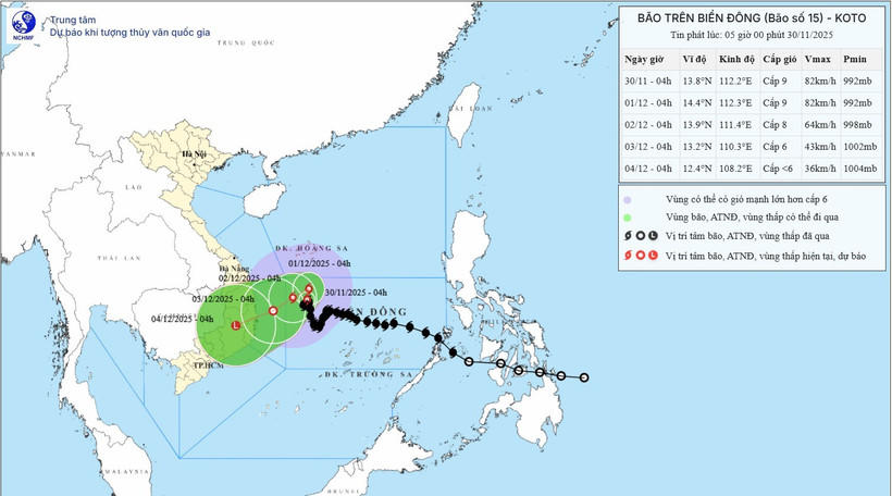 Hướng đi của cơn bão. (Ảnh: Trung tâm Dự báo Khí tượng Thủy văn Quốc gia).