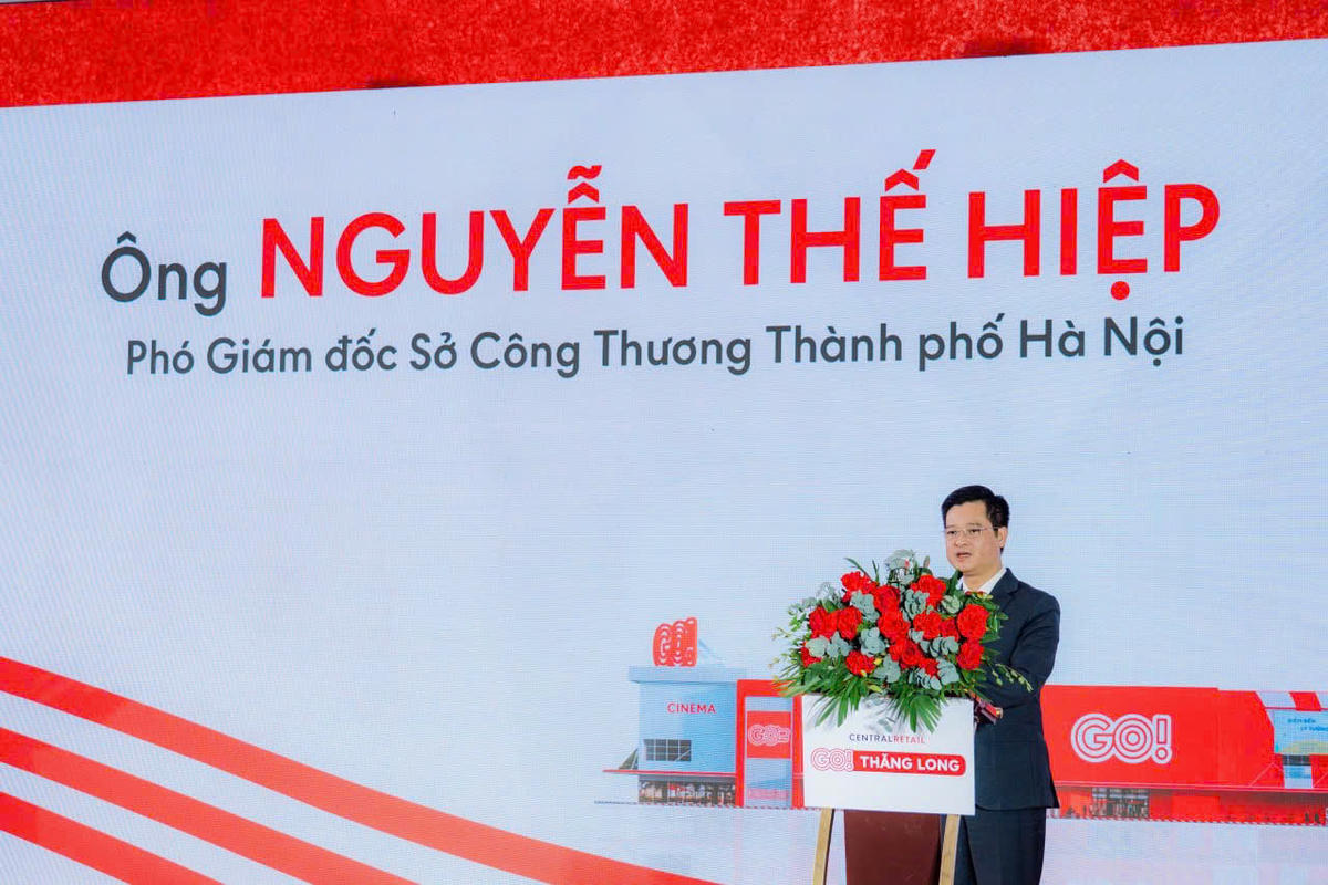 Ông Nguyễn Thế Hiệp, Phó Giám đốc Sở Công Thương Hà Nội phát biểu tại lễ khai trương. Ảnh: BTC