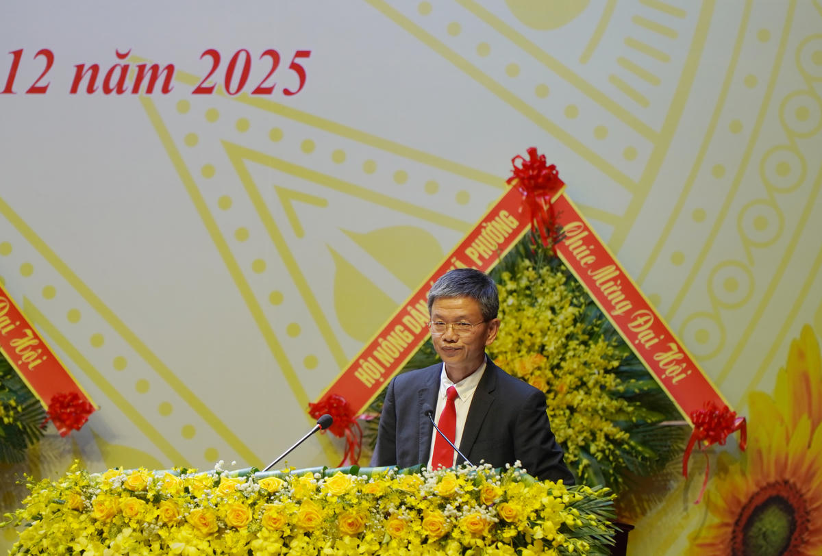 Ông Trần Tiến Sỹ, Chủ tịch Hội Nông dân tỉnh Quảng Trị nhiệm kỳ 2025-2030 phát biểu nhận nhiệm vụ. Ảnh: X.T.