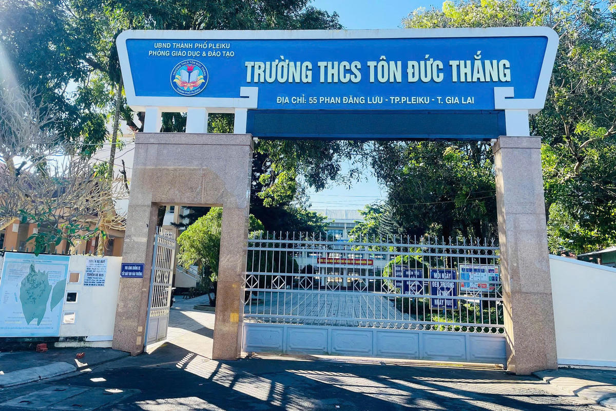 Trường THCS Tôn Đức Thắng nơi xảy ra vụ nữ sinh lớp 7 bị đánh hội đồng. Ảnh: CV.