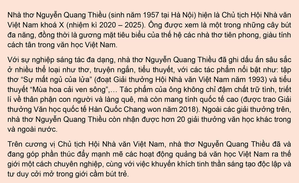 Giao lưu cùng nhà thơ Nguyễn Quang Thiều, chủ đề “từ đọc đến viết - hành trình phát triển ngôn ngữ”