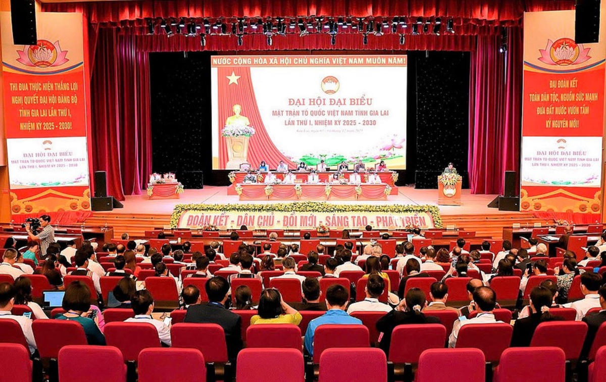 Quang cảnh Đại hội đại biểu MTTQ Việt Nam tỉnh Gia Lai lần thứ I, nhiệm kỳ 2025-2030 tại phiên thứ nhất. Ảnh: CV.