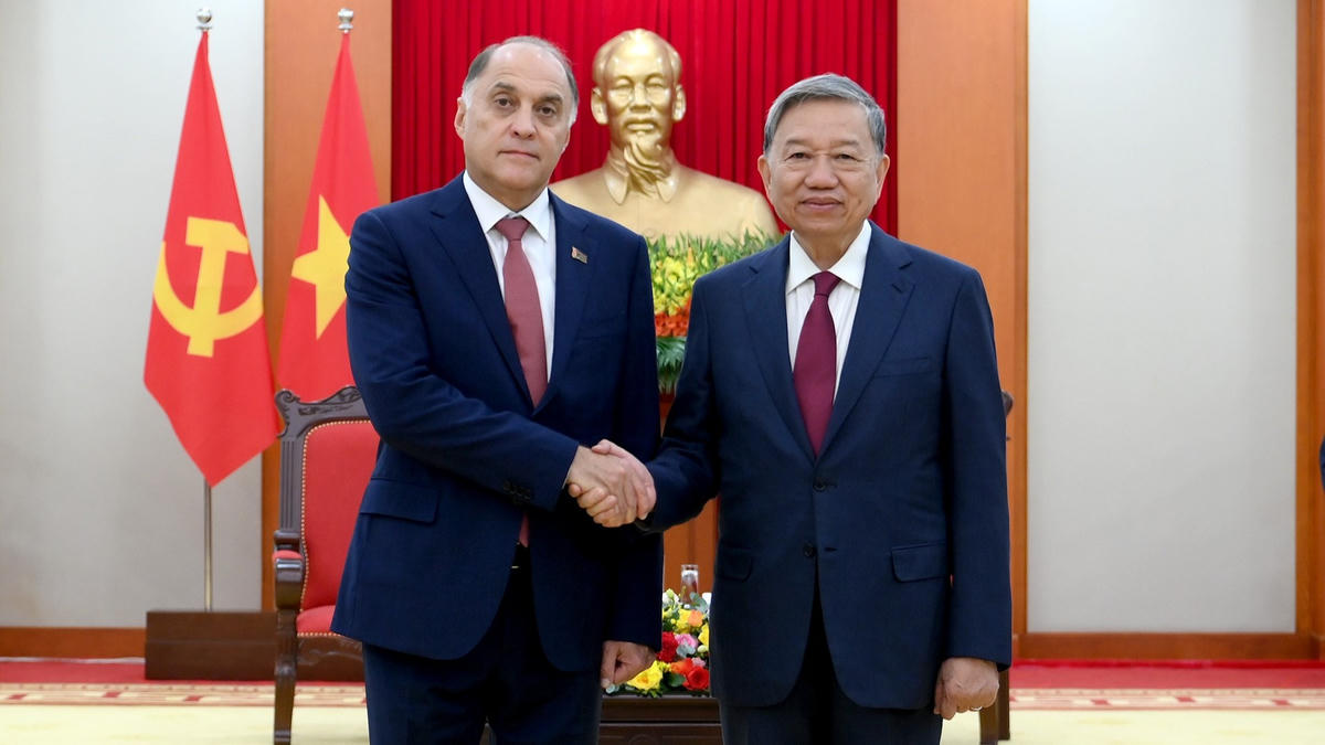 Tổng Bí thư Tô Lâm tiếp Thư ký Hội đồng An ninh Cộng hòa Belarus A. Volfovich. 