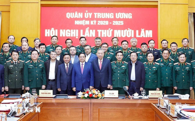 Tổng Bí thư Tô Lâm, Bí thư Quân ủy Trung ương, và các đại biểu. (Ảnh: Thống Nhất/TTXVN)