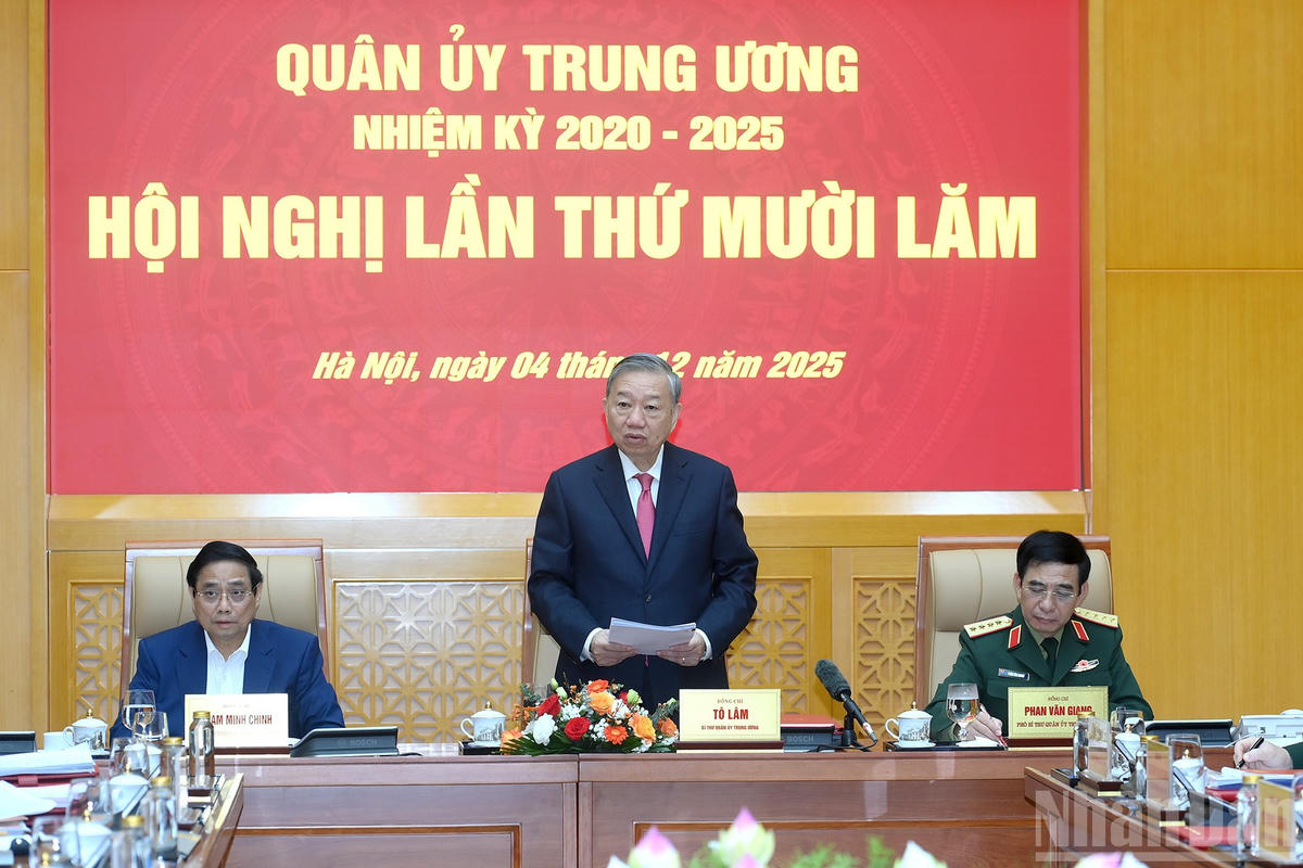 Tổng Bí thư Tô Lâm, Bí thư Quân ủy Trung ương phát biểu chỉ đạo Hội nghị Quân ủy Trung ương lần thứ 15.