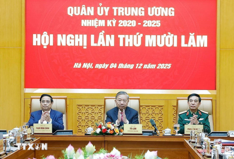 Tổng Bí thư Tô Lâm, Bí thư Quân ủy Trung ương chủ trì Hội nghị Quân ủy Trung ương lần thứ 15. (Ảnh: Thống Nhất/ TTXVN)
