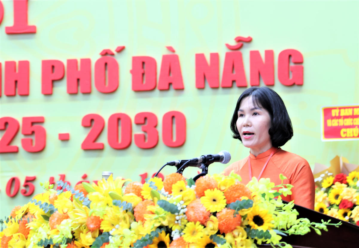 Bà Lê Thị Minh Tâm, Chủ tịch Hội nông dân TP Đà Nẵng phát biểu khai mạc Đại hội. Ảnh: Nguyễn Tín.