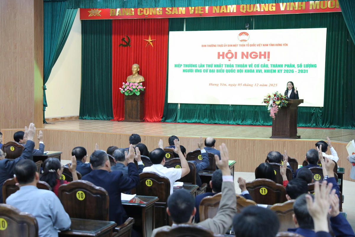 Ban Thường trực Ủy ban MTTQ Việt Nam tỉnh Hưng Yên tổ chức Hội nghị hiệp thương ứng cử đại biểu Quốc hội khóa XVI. Ảnh: Duy Hưng.