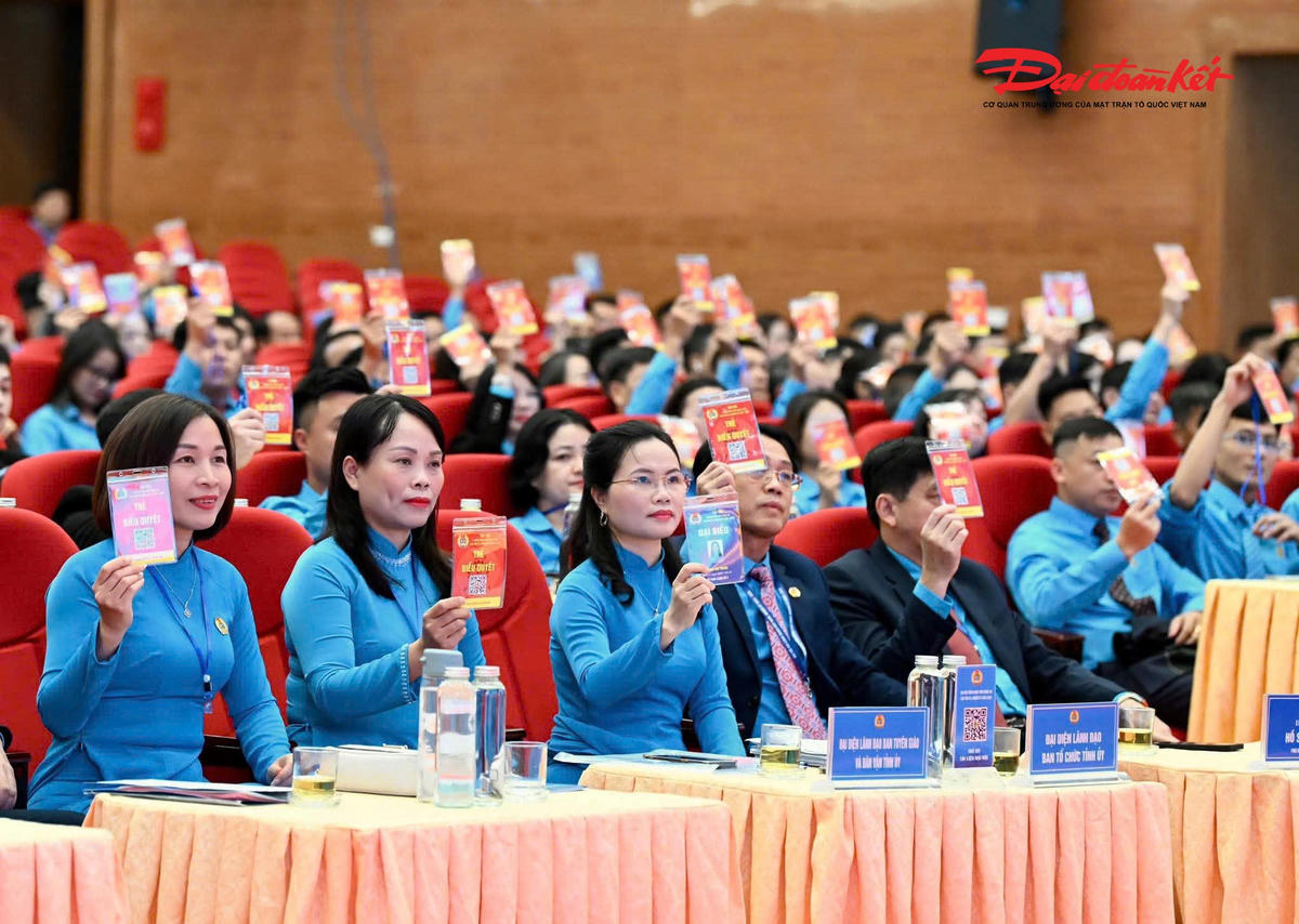 Đại hội nhấn mạnh ba khâu đột phá gồm: xây dựng đội ngũ cán bộ công đoàn chuyên nghiệp, trách nhiệm, bản lĩnh; phát triển đoàn viên gắn với thành lập Công đoàn cơ sở ở các doanh nghiệp ngoài nhà nước; đẩy mạnh chuyển đổi số trong toàn bộ quy trình hoạt động. Ảnh: ĐB