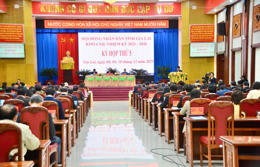 Quang cảnh kỳ họp HĐND tỉnh Gia Lai khóa XII nhiệm kỳ 2021-2026. Ảnh: CV.