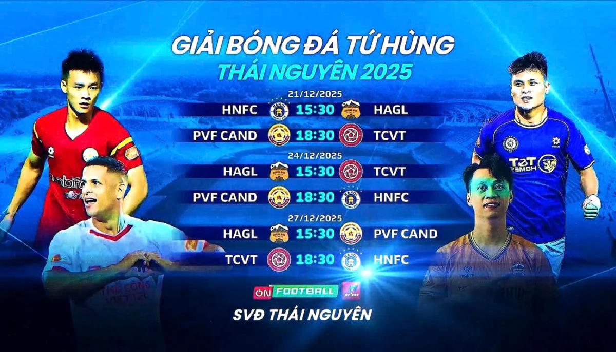 Lịch thi đấu Giải bóng đá Tứ hùng - Thái Nguyên 2025. Ảnh: Sở VH,TT&DL Thái Nguyên.