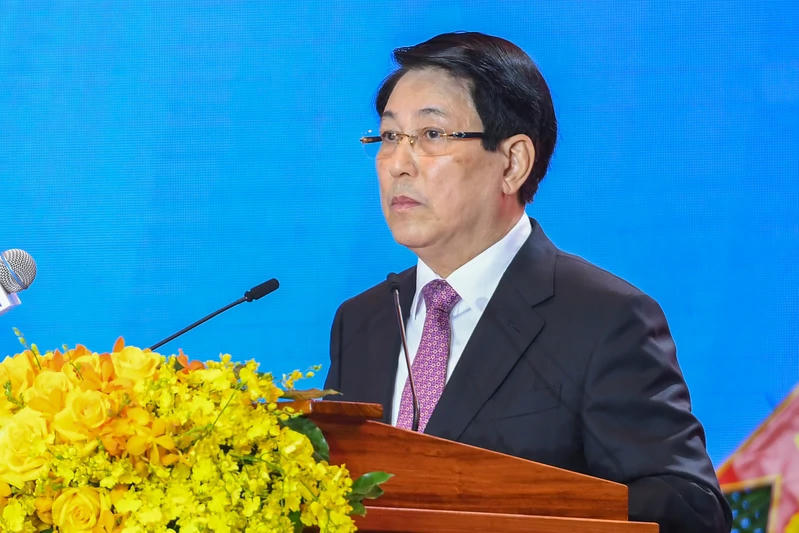 Chủ tịch nước Lương Cường phát biểu tại Lễ kỷ niệm. Ảnh: Báo Quân khu 7.