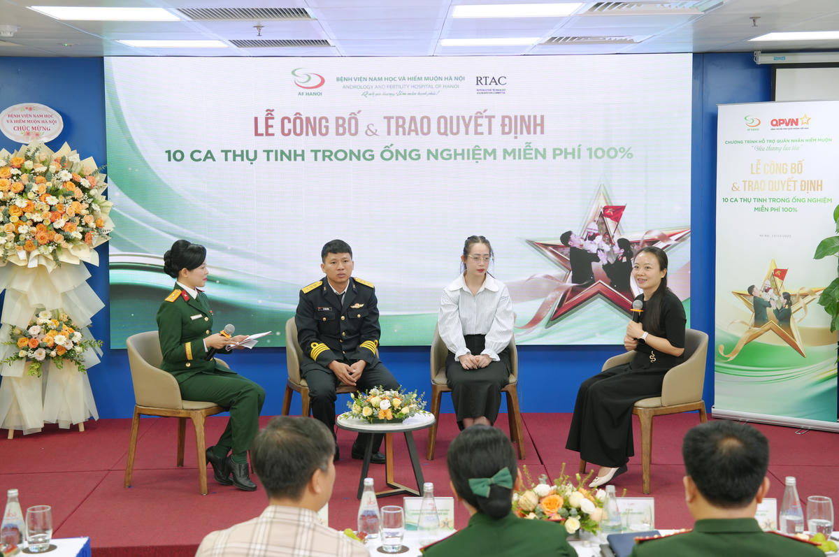 ThS.BS Lê Thị Thu Hiền, Giám đốc chuyên môn Bệnh viện Nam học và Hiếm muộn Hà Nội chia sẻ về quá trình đồng hành cùng các gia đình quân nhân hiếm muộn. Ảnh: BVCC