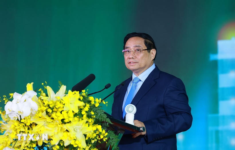 Thủ tướng Phạm Minh Chính phát biểu tại Lễ khánh thành Nhà máy Điện khí LNG Nhơn Trạch 3 và 4. (Ảnh: Dương Giang/TTXVN).