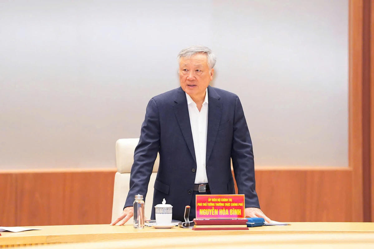 Phó Thủ tướng Thường trực Nguyễn Hoà Bình phát biểu tại buổi làm việc. Ảnh: ĐT. 