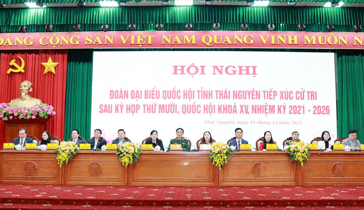 Đại tướng Phan Văn Giang và Đoàn Đại biểu Quốc hội tỉnh Thái Nguyên. Ảnh: TN.