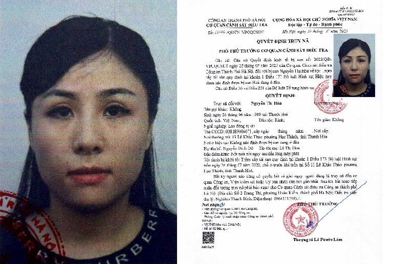Đối tượng Nguyễn Thị Hoà và quyết định truy nã của CA TP . Hà Nội.