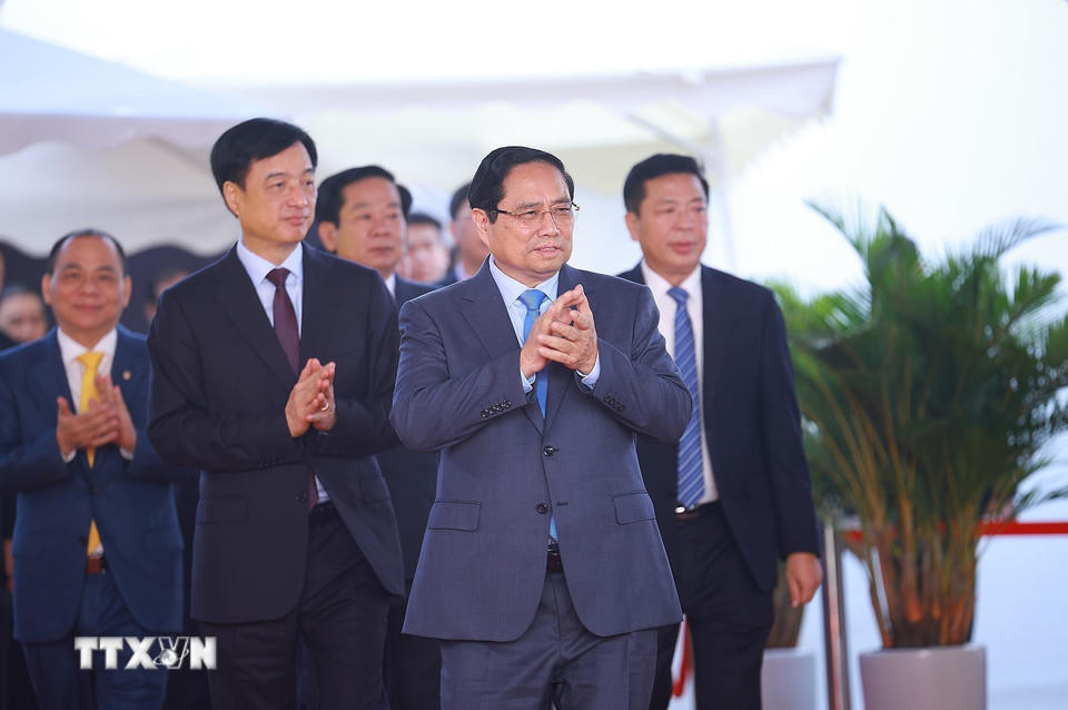 Thủ tướng Phạm Minh Chính dự khởi công Dự án đầu tư xây dựng Khu đô thị thể thao Olympic, Hà Nội. (Ảnh: Dương Giang/TTXVN).