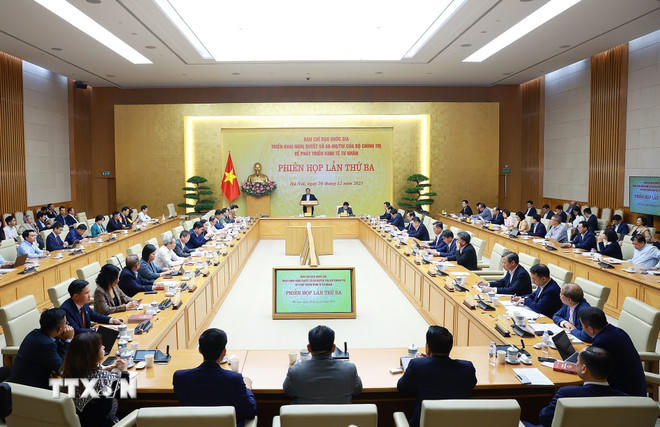 Phiên họp lần thứ ba của Ban Chỉ đạo phát triển kinh tế tư nhân. (Ảnh: Dương Giang/TTXVN).