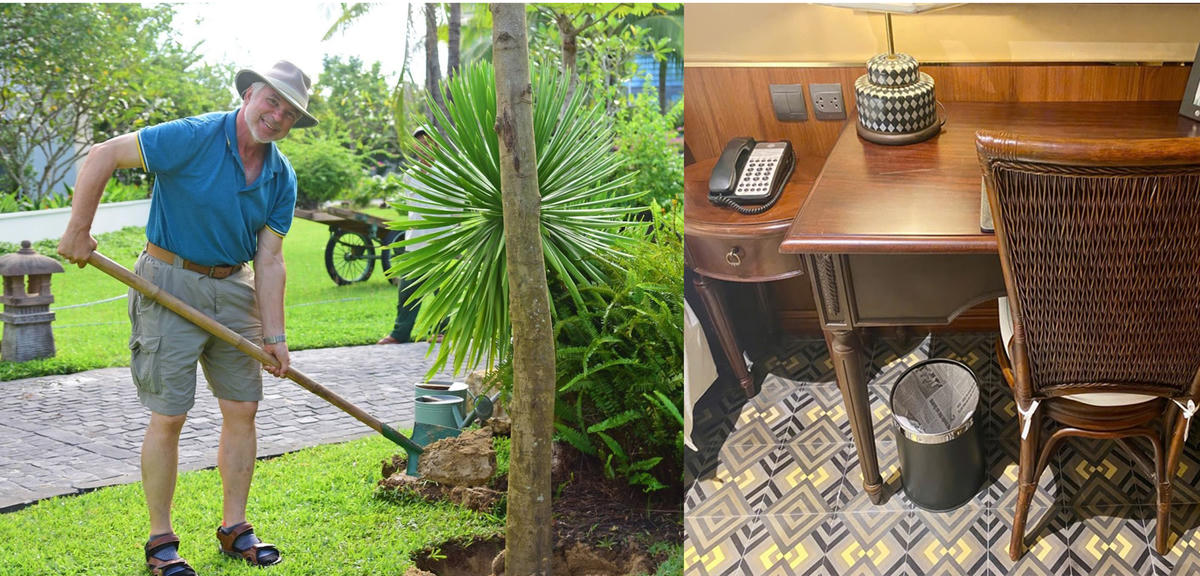 Du khách trồng cây tại Furama Resort Đà Nẵng; La Siesta Hoian Resort & Spa dùng giấy báo thay túi ni lông đựng rác là các mô hình du lịch xanh hiệu quả. Ảnh: Nguyễn Tú.