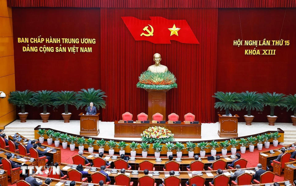 Tổng Bí thư Tô Lâm phát biểu bế mạc Hội nghị lần thứ 15 Ban Chấp hành Trung ương khóa XIII. (Ảnh: Doãn Tấn/TTXVN)