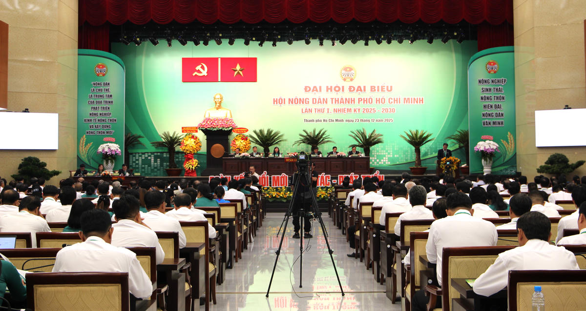 Quang cảnh Đại hội đại biểu Hội Nông dân TP Hồ Chí Minh lần thứ I, nhiệm kỳ 2025-2030. Ảnh: Q.Đ.