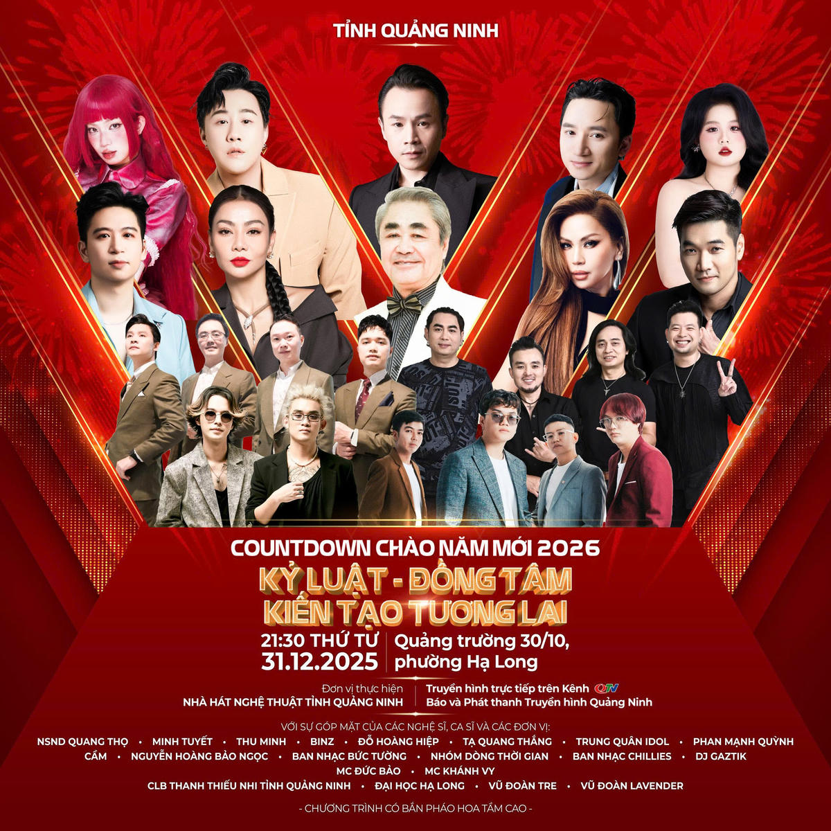 Dàn nghệ sĩ, ca sĩ, ban nhạc nổi tiếng quy tụ tại concert “Kỷ luật - Đồng tâm, kiến tạo tương lai”.