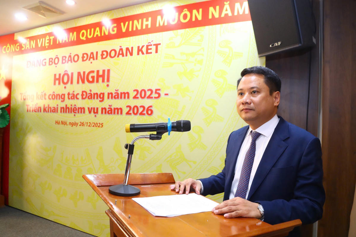 Đồng chí Trương Thành Trung, Bí thư Đảng ủy, Tổng Biên tập Báo Đại đoàn kết phát biểu khai mạc hội nghị. Ảnh: Lê Khánh.