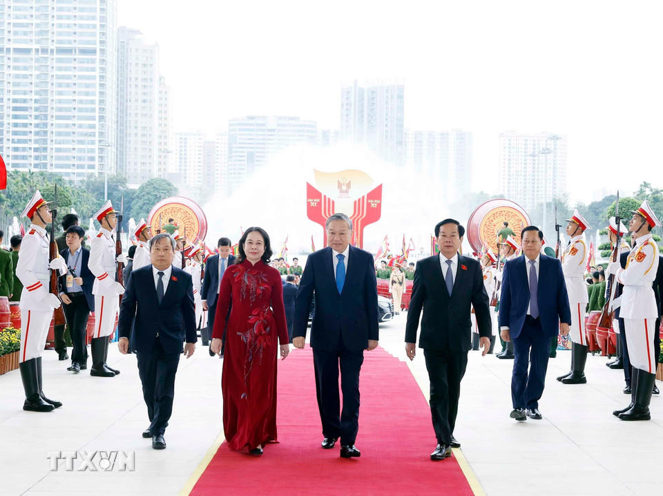 Tổng Bí thư dự khai mạc Đại hội Thi đua yêu nước toàn quốc lần thứ XI. (Ảnh: Thống Nhất/TTXVN)