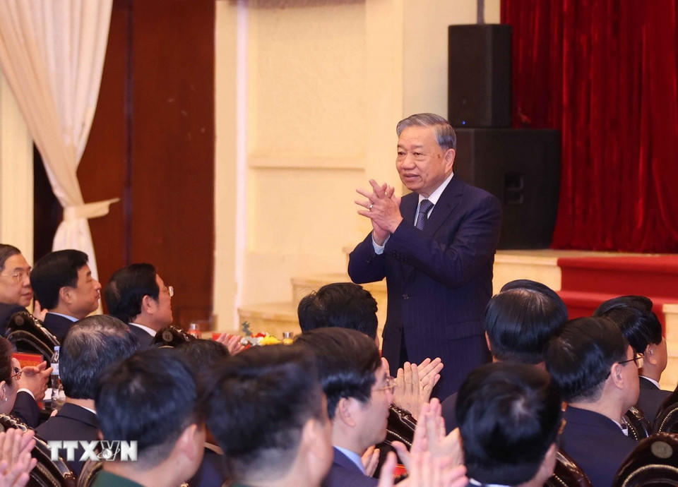 Tổng Bí thư Tô Lâm dự Hội nghị tổng kết các mặt công tác năm 2025, triển khai nhiệm vụ năm 2026. (Ảnh: Văn Điệp/TTXVN)