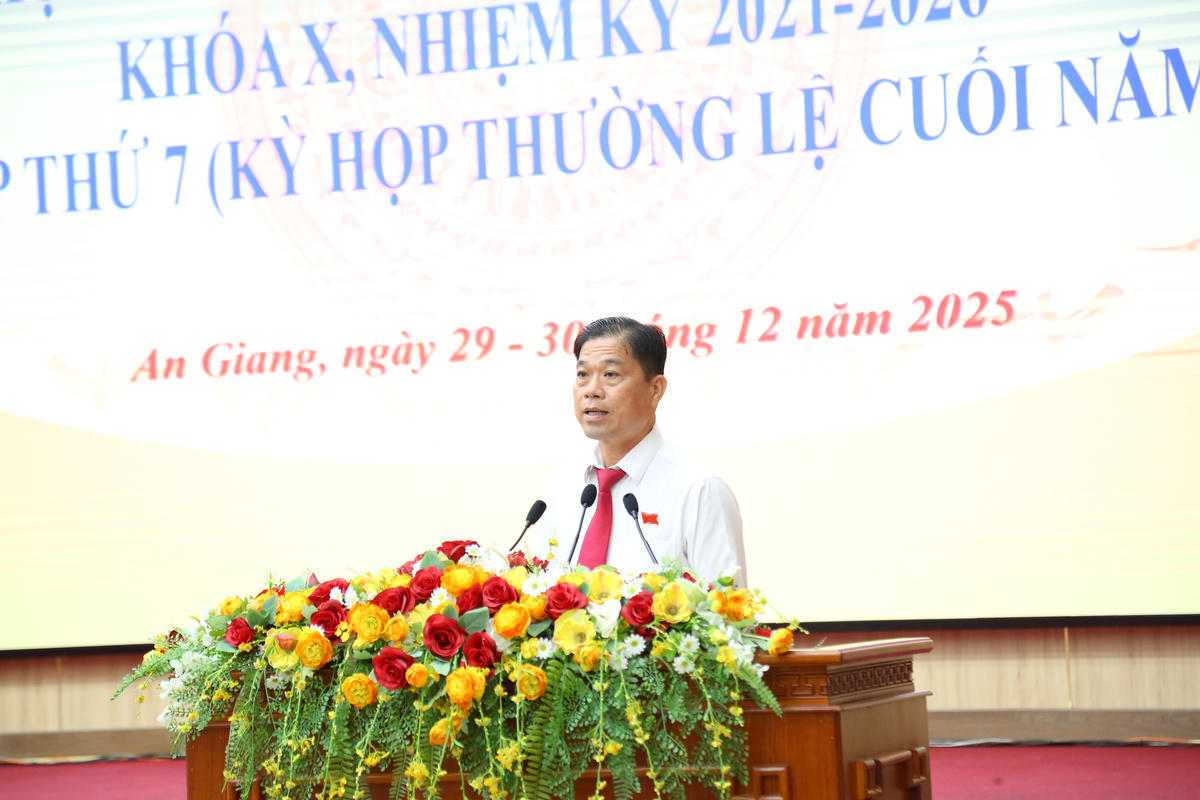 Giám đốc Sở Tài chính tỉnh An Giang Phạm Minh Tâm trả lời chất vấn. Ảnh: Thanh Tiến.