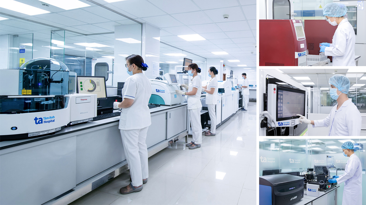 BVĐK Tâm Anh trang bị hệ thống máy tự động cho các xét nghiệm sinh hóa - miễn dịch, huyết học, vi sinh, sinh học phân tử cơ bản và chuyên sâu, hiện đại chẩn đoán toàn diện nhiều lĩnh vực tim mạch, tiêu hóa, thần kinh, gan mật, tiết niệu, thận học, nội tiết, chuyển hóa, cơ xương khớp, các bệnh lý miễn dịch, da liễu, ung thư….  Ảnh: BVĐK Tâm Anh