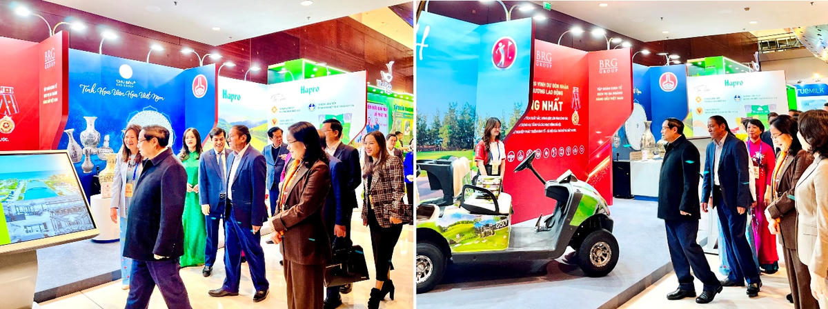 Thủ tướng Chính phủ Phạm Minh Chính cùng các lãnh đạo cấp cao và đại biểu tham quan khu vực trưng bày của Tập đoàn BRG