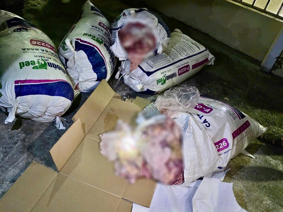 Số nội tạng động vật không rõ nguồn gốc bị phát hiện. Ảnh: Công an tỉnh Sơn La.