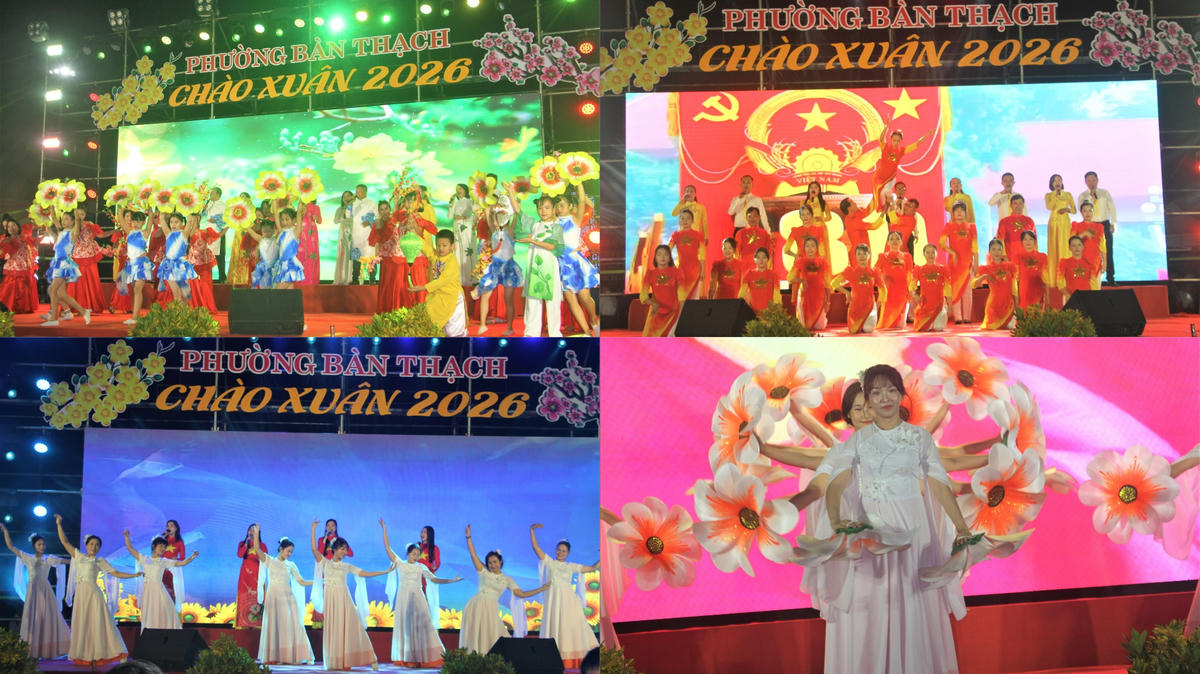 Các đơn vị trình diễn tiết mục múa tại chương trình liên hoan nghệ thuật quần chúng với chủ đề “Bàn Thạch chào năm mới 2026”. Ảnh: Tấn Thành.
