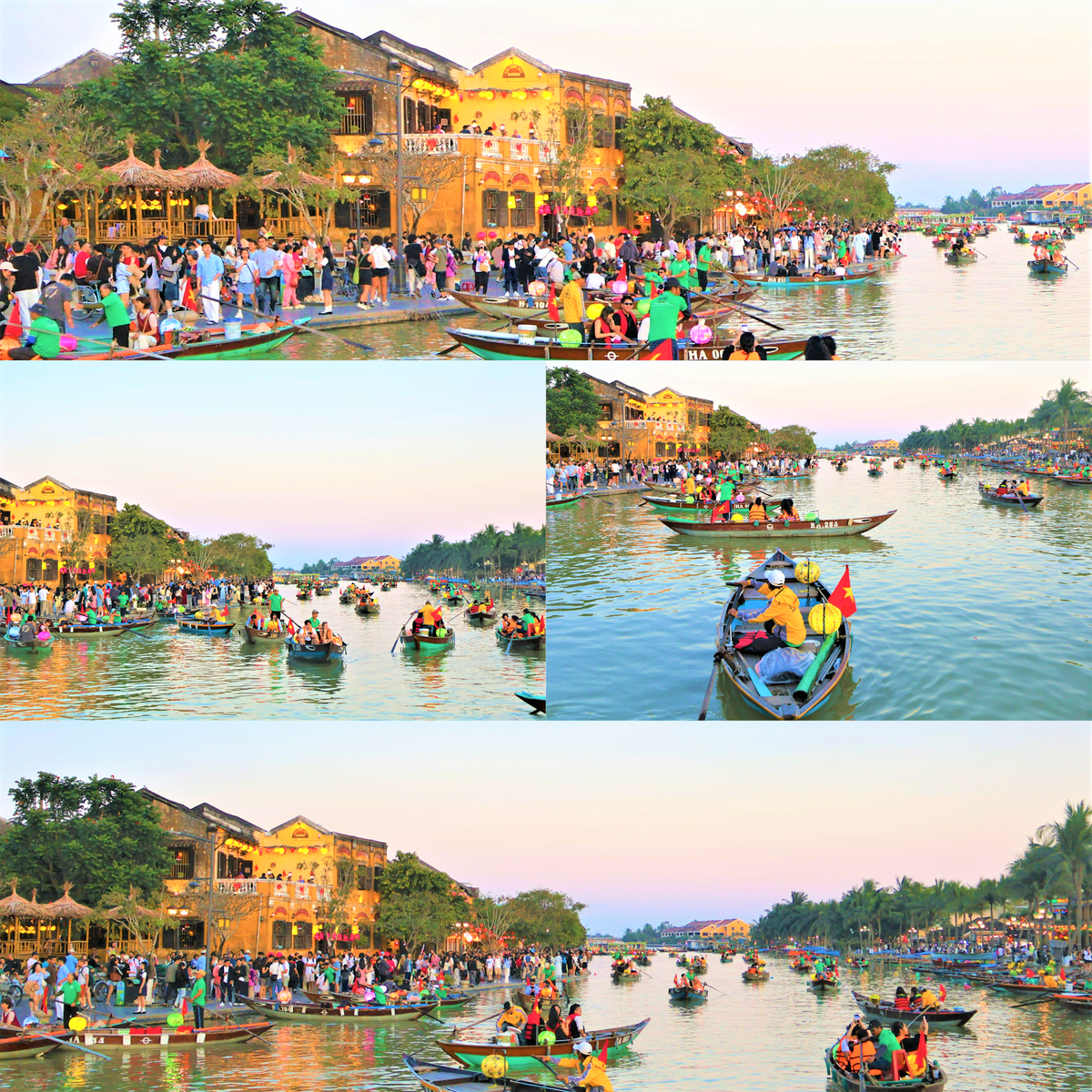 Du khách chèo ghe trên sông Hoài, phường Hội An. Ảnh: Chí Đại.